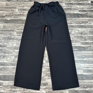 Lululemon Noir Black Wide Leg High Tie Waist Pants sz 4 Inseam 27in Travel Woven